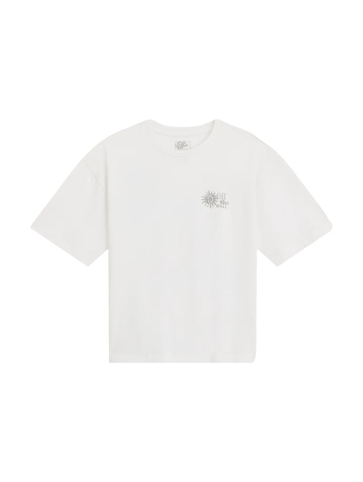 Playera Vans color blanco hueso de manga corta y cuello redondo con un pequeño gráfico en el pecho.