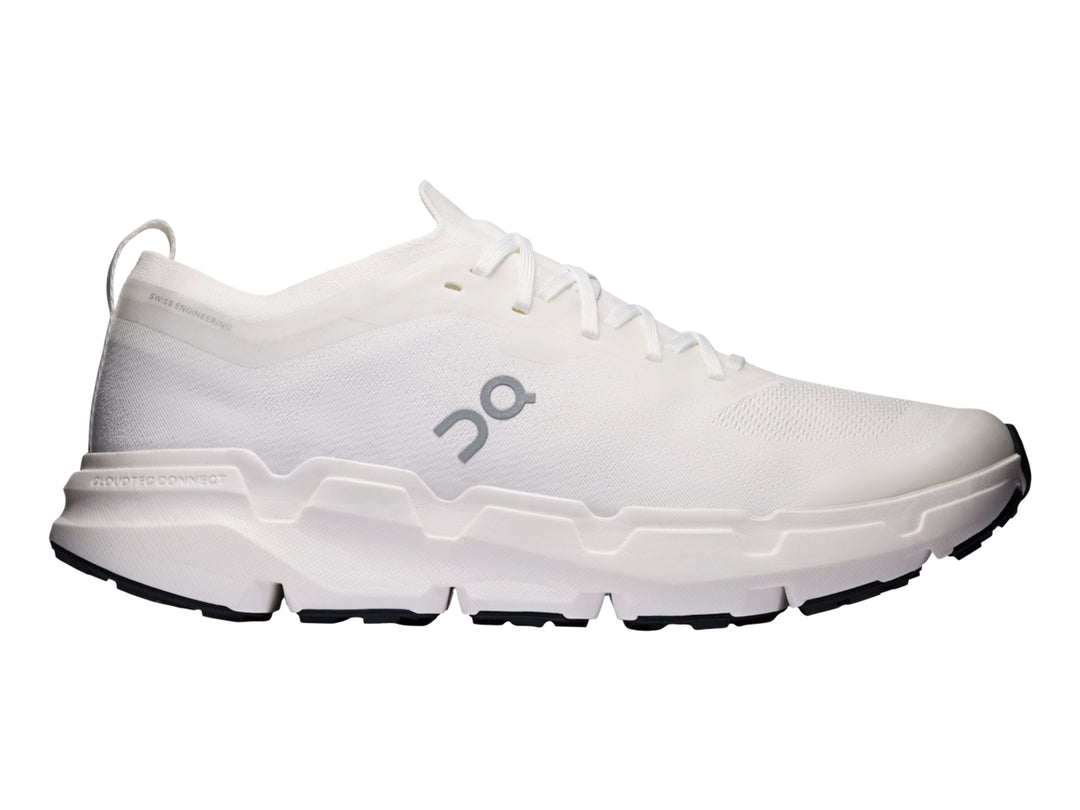 Tenis deportivos On Cloud Cloudsoma color blanco para hombre con suela blanca y base negra.