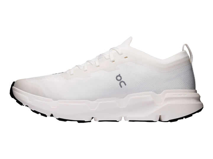Tenis deportivos On Cloud Cloudsoma color blanco para hombre con suela blanca y base negra.