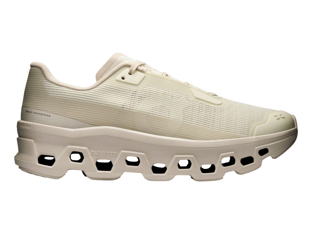 Tenis deportivos On Cloud Cloudmonster Void color perla para mujer con suela amortiguada característica.