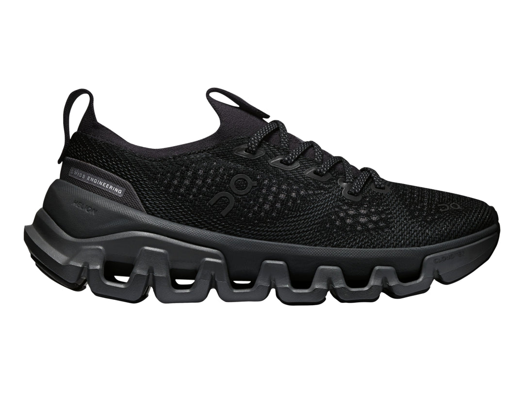 Tenis deportivos On Cloud X Tempo color negro con suela gruesa y tejido transpirable para mujer.