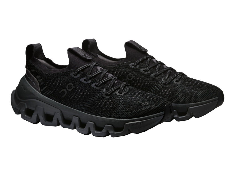 Tenis deportivos On Cloud X Tempo color negro con suela gruesa y tejido transpirable para mujer.