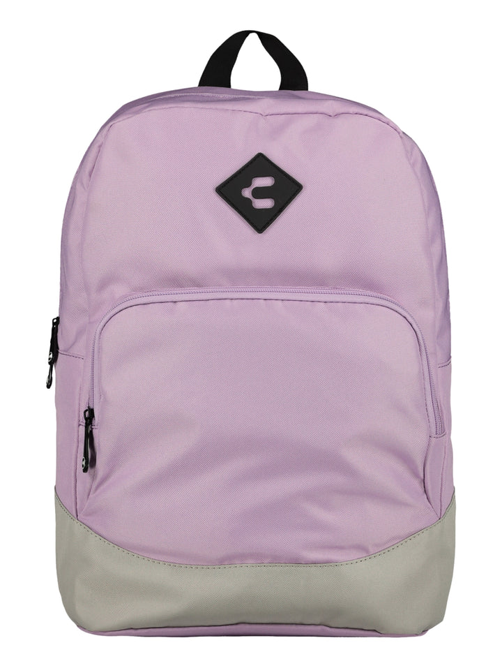 Mochila escolar Charly color lila con base gris y detalles en negro.