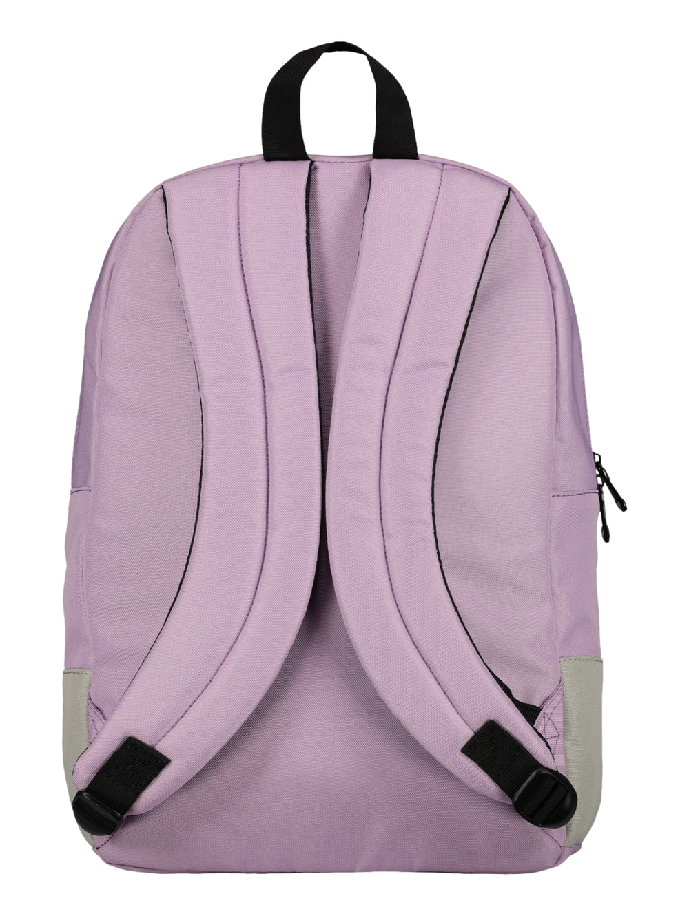 Mochila escolar Charly color lila con base gris y detalles en negro.