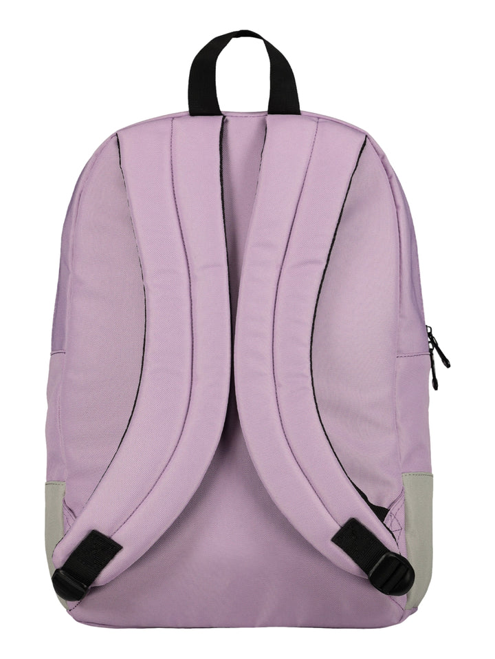 Mochila escolar Charly color lila con base gris y detalles en negro.