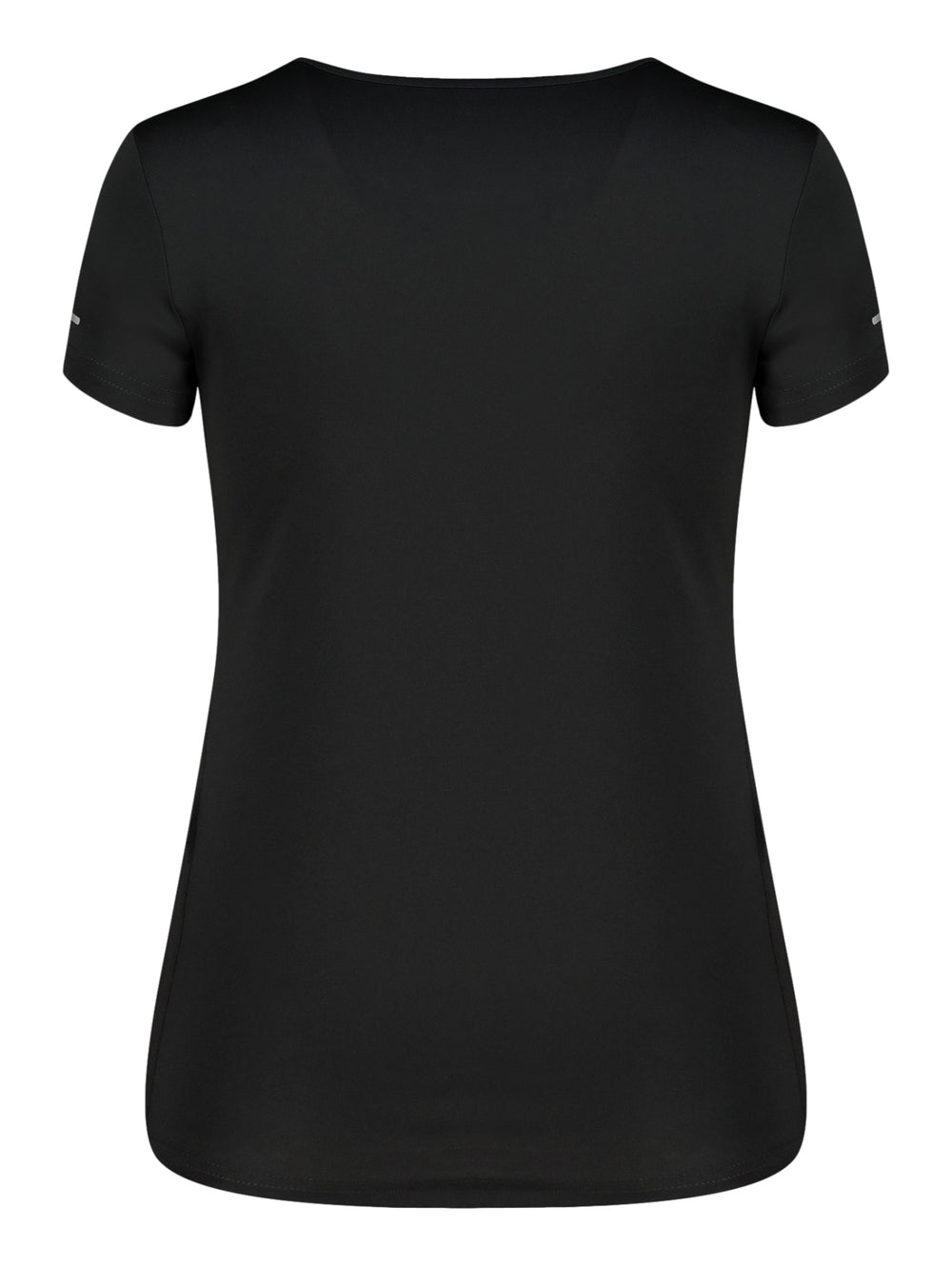 Playera deportiva Charly color negro para mujer con manga corta y cuello redondo.
