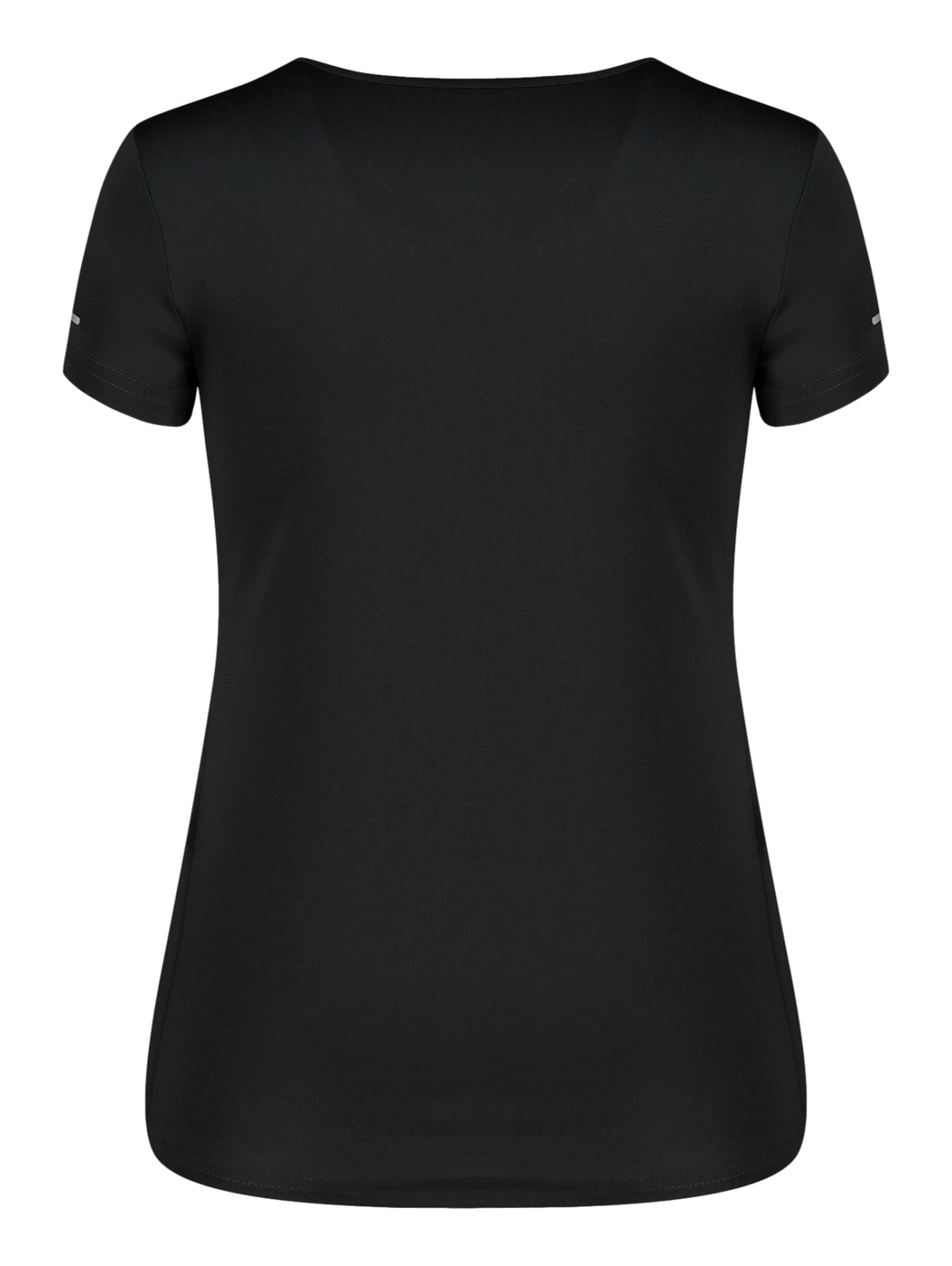 Playera deportiva Charly color negro para mujer con manga corta y cuello redondo.