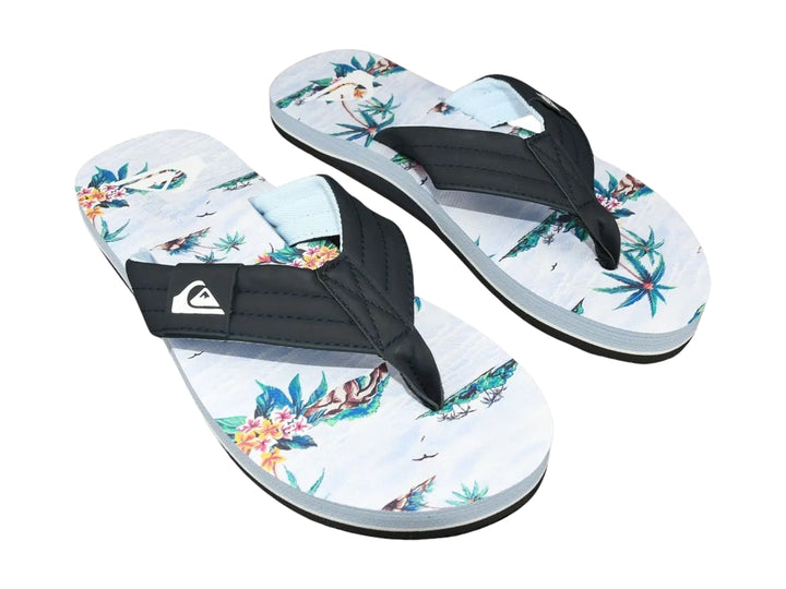 Sandalia de dedo Quiksilver Moncata Layback en color azul marino y blanco.
