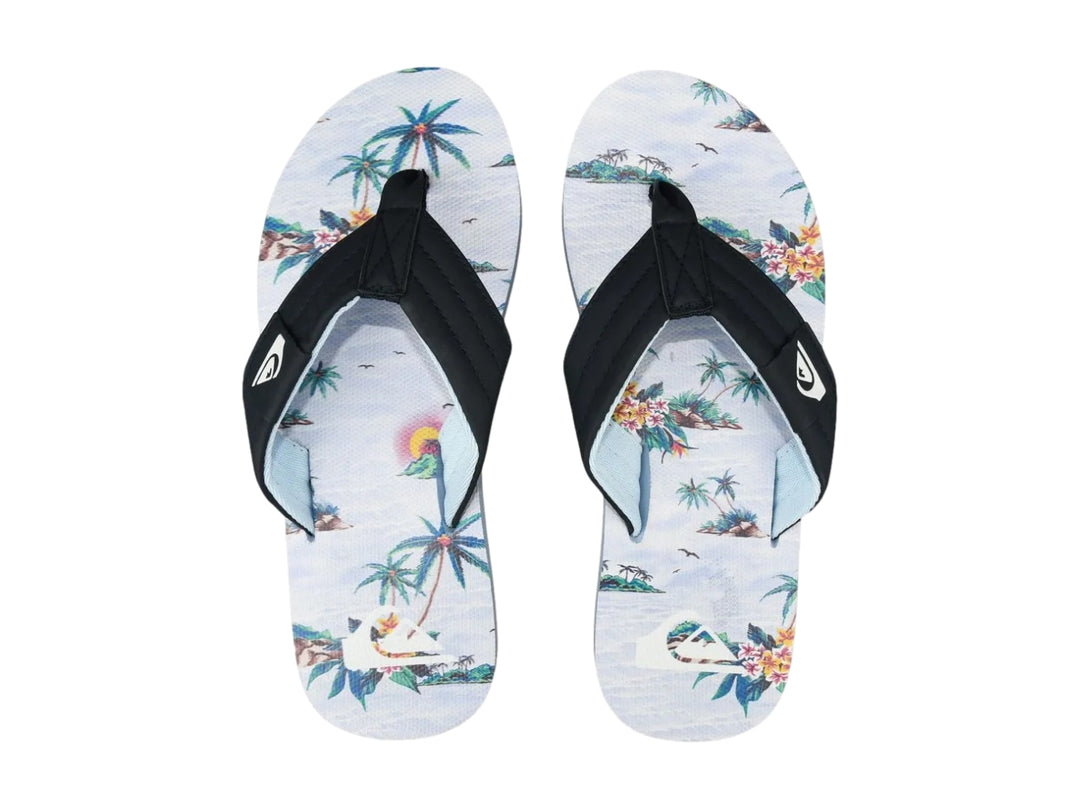 Sandalia de dedo Quiksilver Moncata Layback en color azul marino y blanco.