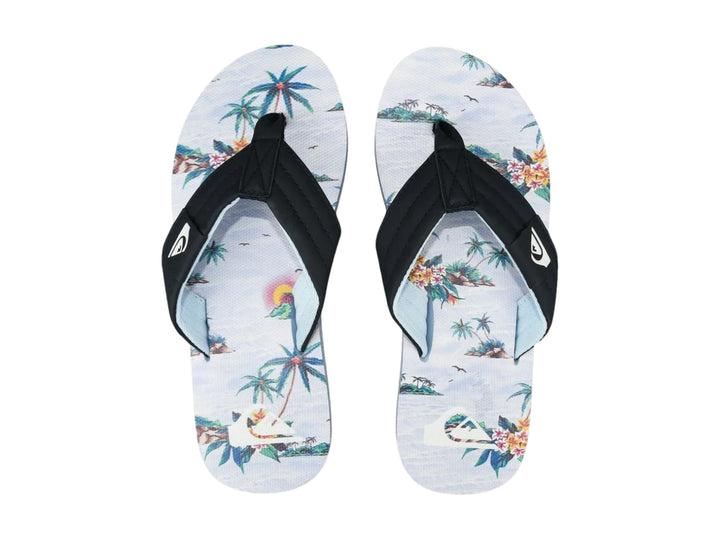 Sandalia de dedo Quiksilver Moncata Layback en color azul marino y blanco.