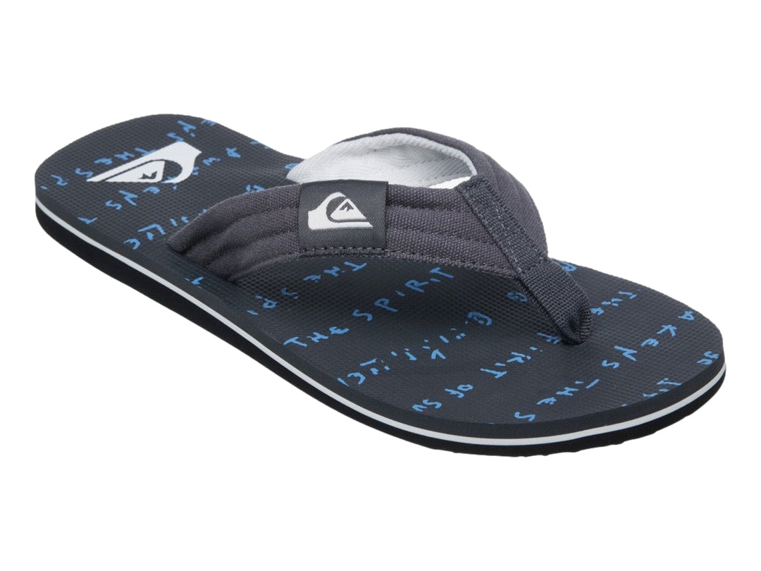 Sandalia Quiksilver Molokai Layback color negro con detalle blanco en la suela y correa de tela.