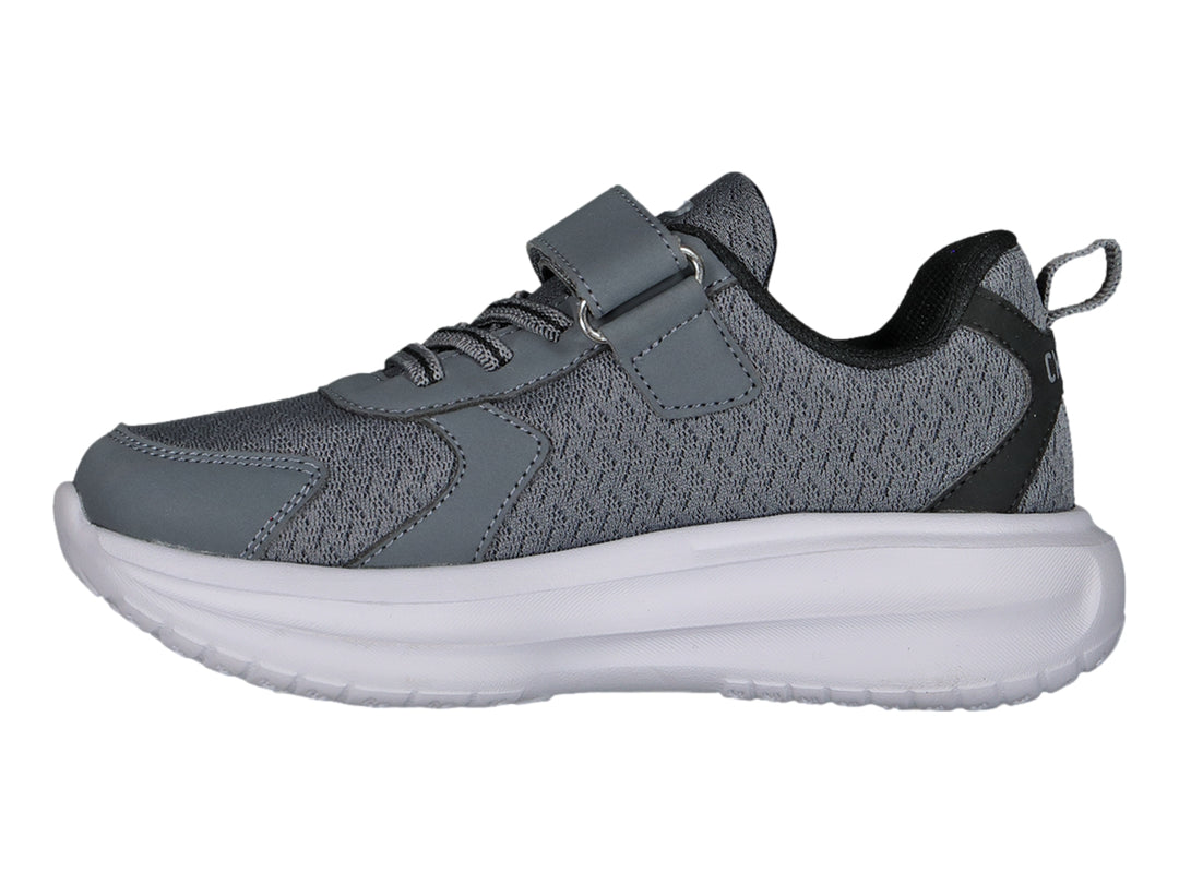 Tenis Charly Road Casual Oxford color gris con suela blanca y correa ajustable.