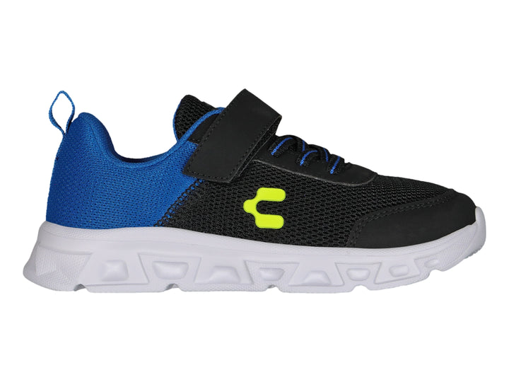 Tenis deportivos Charly Light Sport en colores negro y azul con suela blanca.