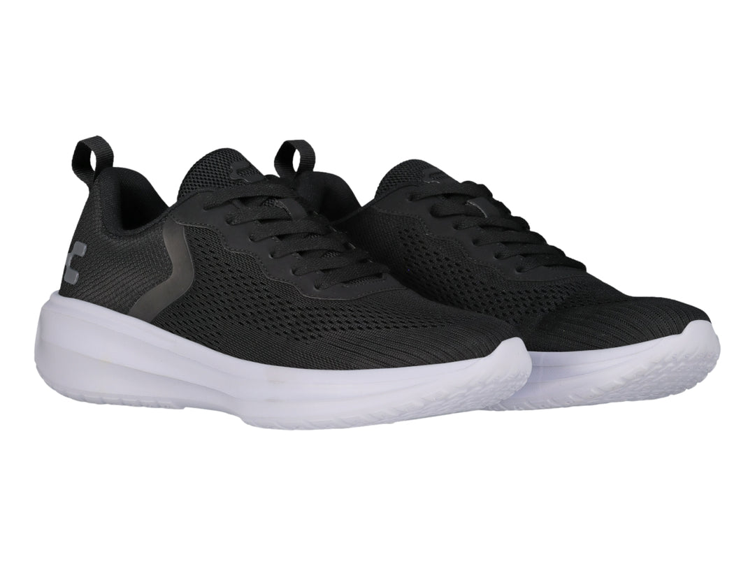 Tenis Charly Road Casual color negro con suela blanca y tejido de malla.