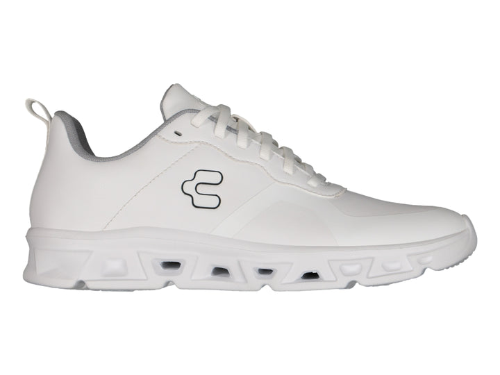 Tenis deportivos Charly Light Sport color blanco con detalles en gris y logo negro lateral.