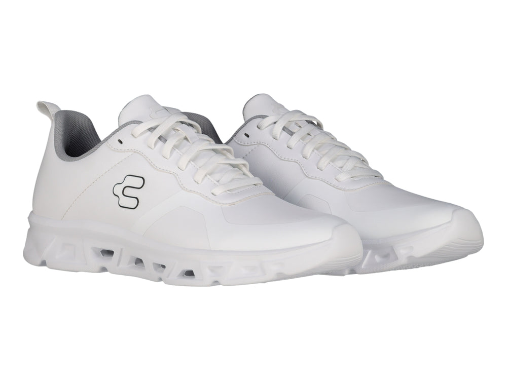 Tenis deportivos Charly Light Sport color blanco con detalles en gris y logo negro lateral.