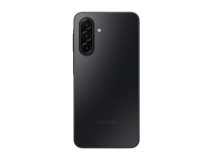 Vista frontal y posterior de un teléfono inteligente Samsung Galaxy A27 en color negro.