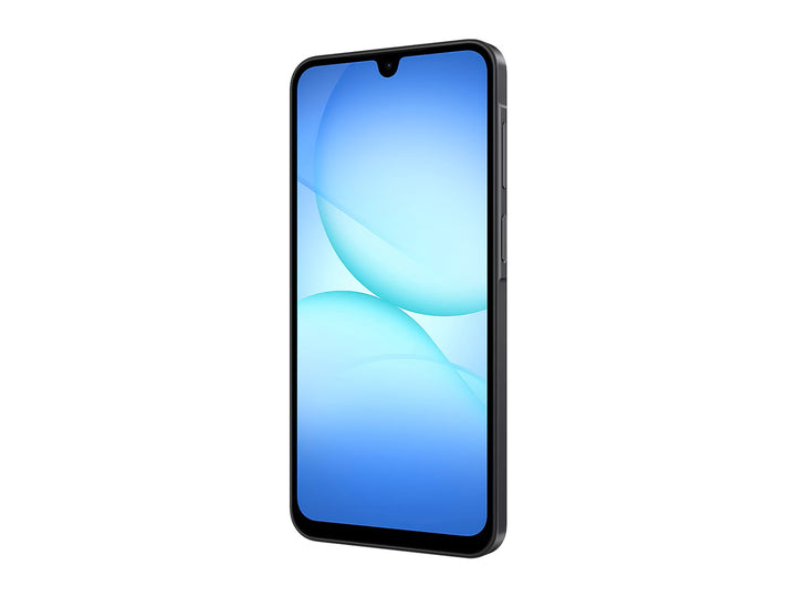 Vista frontal y posterior de un teléfono inteligente Samsung Galaxy A27 en color negro.