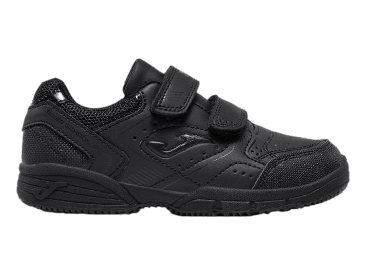 Tenis deportivos Joma School JR color negro con cierre de velcro y detalles en malla.