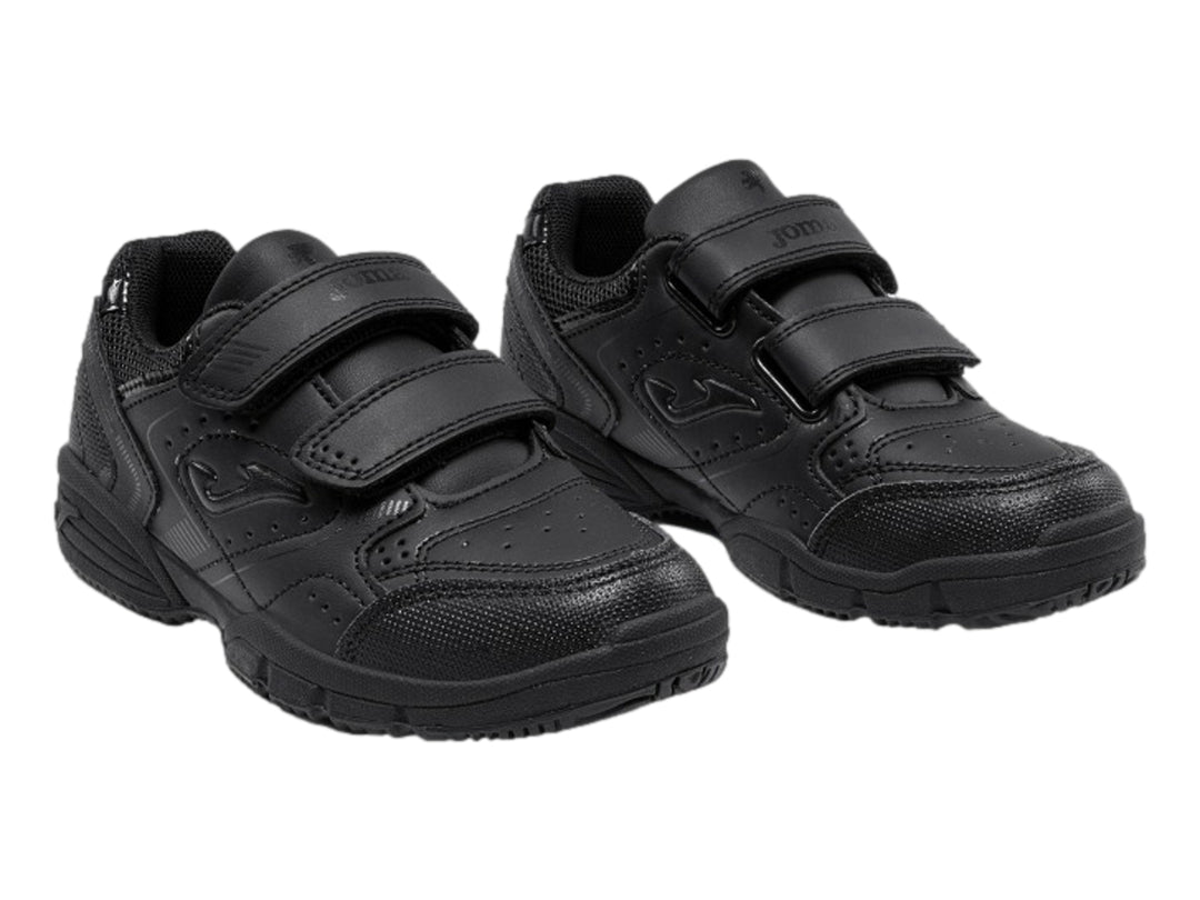 Tenis deportivos Joma School JR color negro con cierre de velcro y detalles en malla.