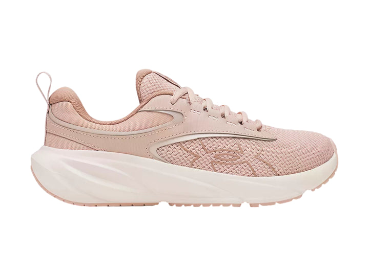 Tenis deportivos Under Armour Surge 5 en color rosa con suela blanca.