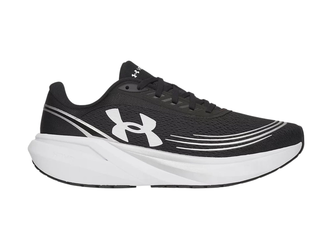 Tenis deportivos Under Armour Velociti Sport color negro con suela blanca y detalles lineales.