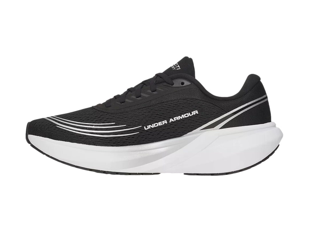 Tenis deportivos Under Armour Velociti Sport color negro con suela blanca y detalles lineales.