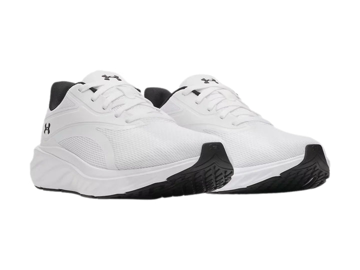 Tenis deportivos Under Armour Ascend en color blanco con detalles en negro.