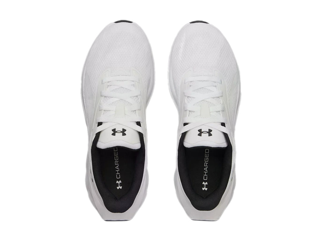 Tenis deportivos Under Armour Ascend en color blanco con detalles en negro.