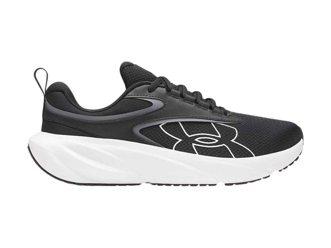 Tenis deportivos Under Armour Surge 5 color negro con suela blanca.