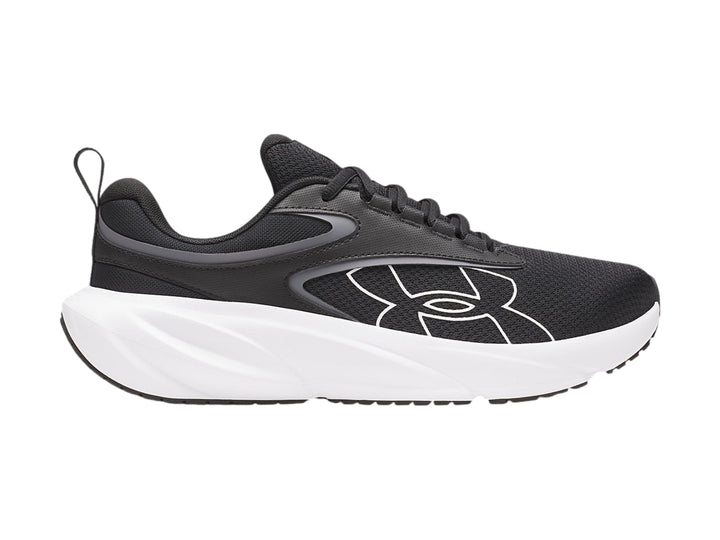 Tenis deportivos Under Armour Surge 5 color negro con suela blanca.