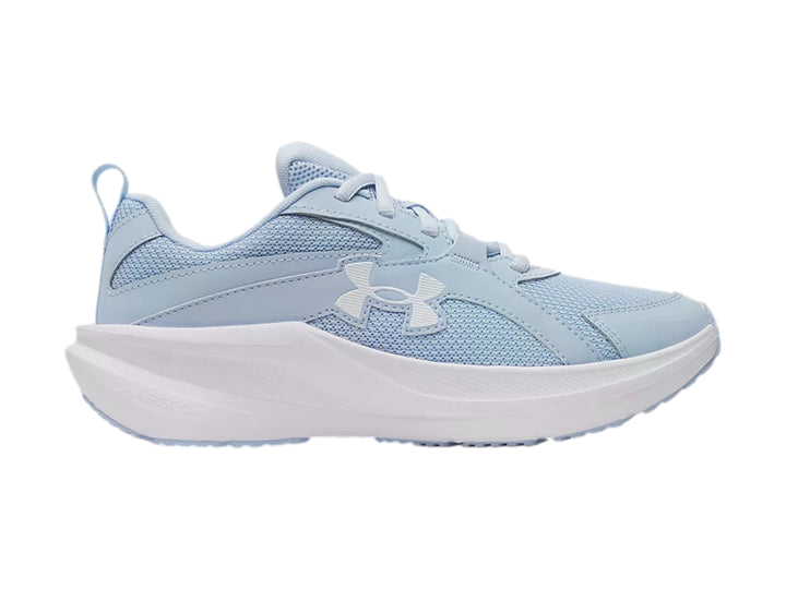Tenis deportivos Under Armour color azul claro con suela blanca para junior.