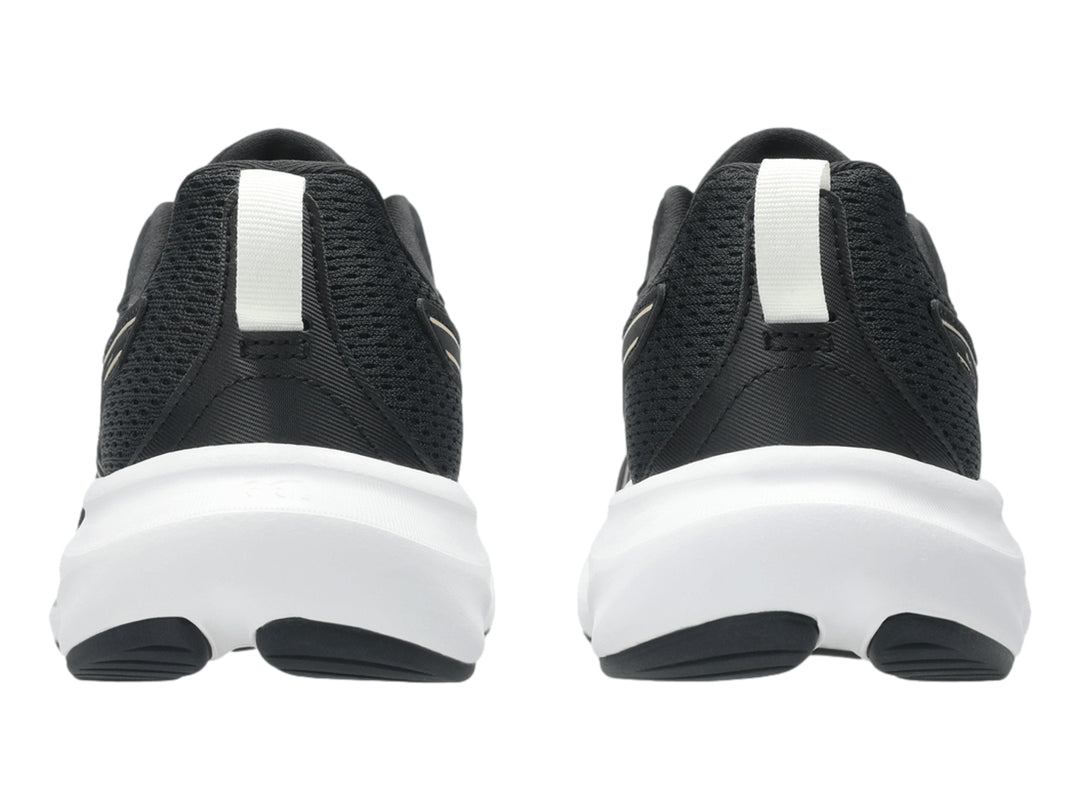 Tenis deportivos ASICS Gel-Contend 9 color negro con suela blanca y detalles en apricot.
