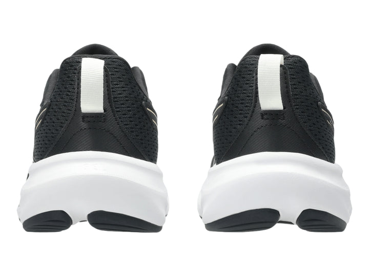 Tenis deportivos ASICS Gel-Contend 9 color negro con suela blanca y detalles en apricot.