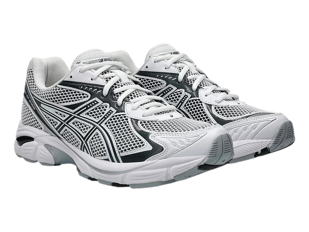 Tenis deportivos ASICS GT-2160 color blanco con detalles en gris grafito y malla transpirable.