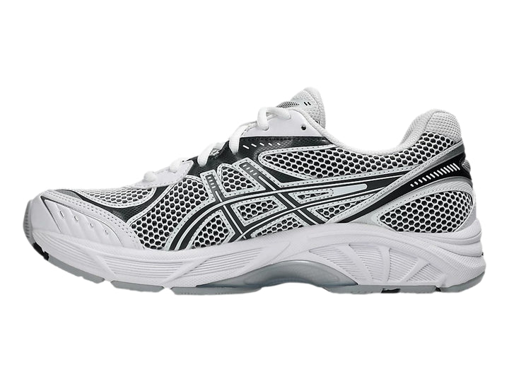Tenis deportivos ASICS GT-2160 color blanco con detalles en gris grafito y malla transpirable.