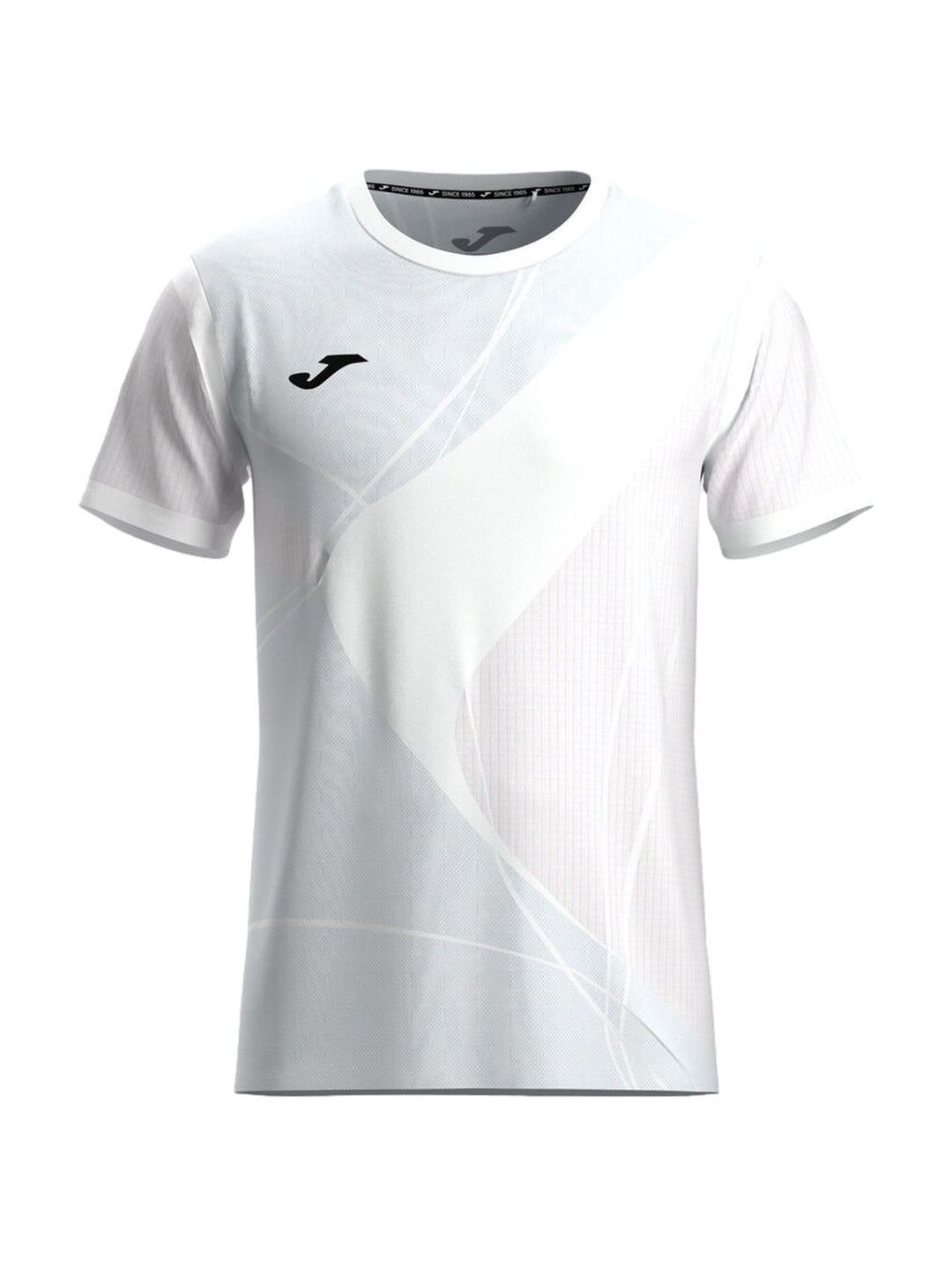 Playera deportiva Joma de color blanco para hombre con cuello redondo y manga corta.