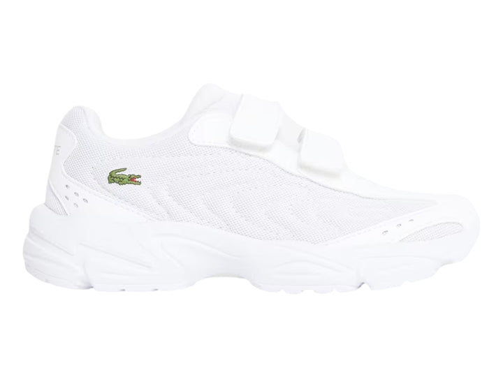 Tenis Lacoste Storm 96 2K Lite en color blanco con cierre de velcro y suela gruesa.