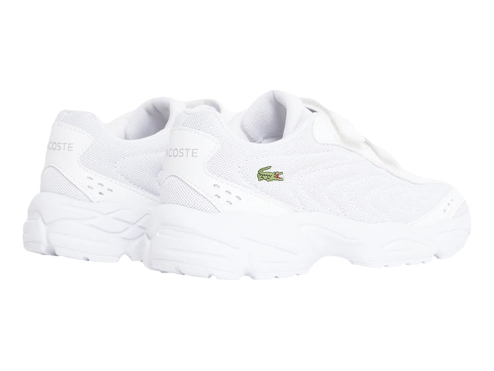 Tenis Lacoste Storm 96 2K Lite en color blanco con cierre de velcro y suela gruesa.