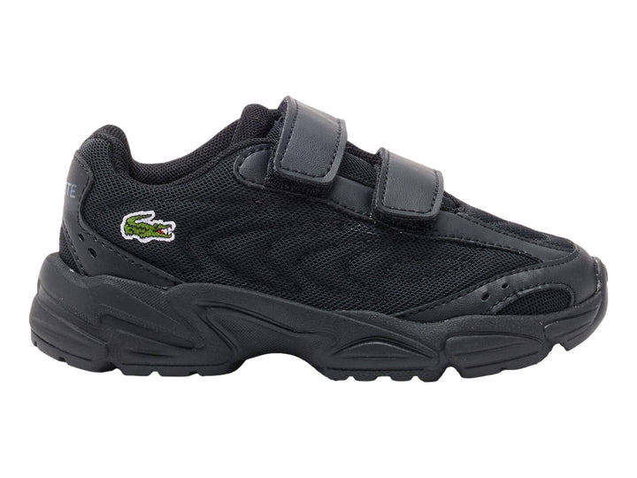 Tenis Lacoste Storm 96 2K Lite color negro con cierres de velcro y suela robusta.