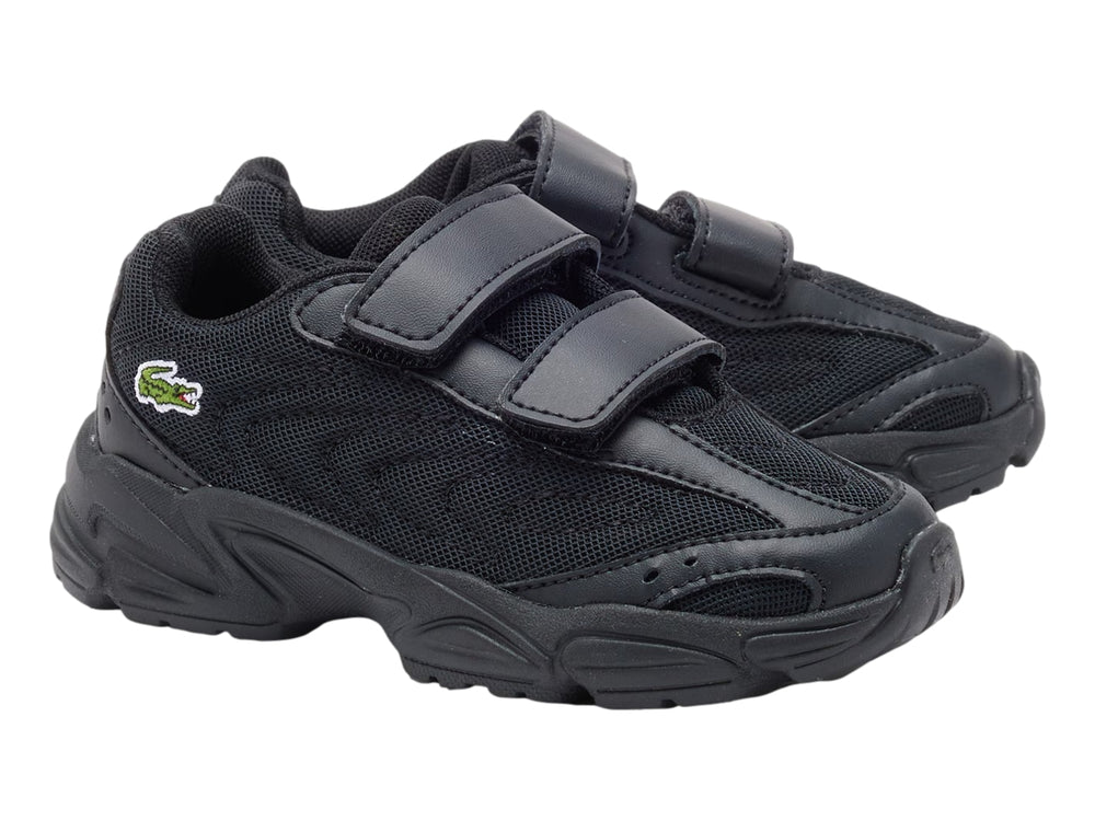 Tenis Lacoste Storm 96 2K Lite color negro con cierres de velcro y suela robusta.