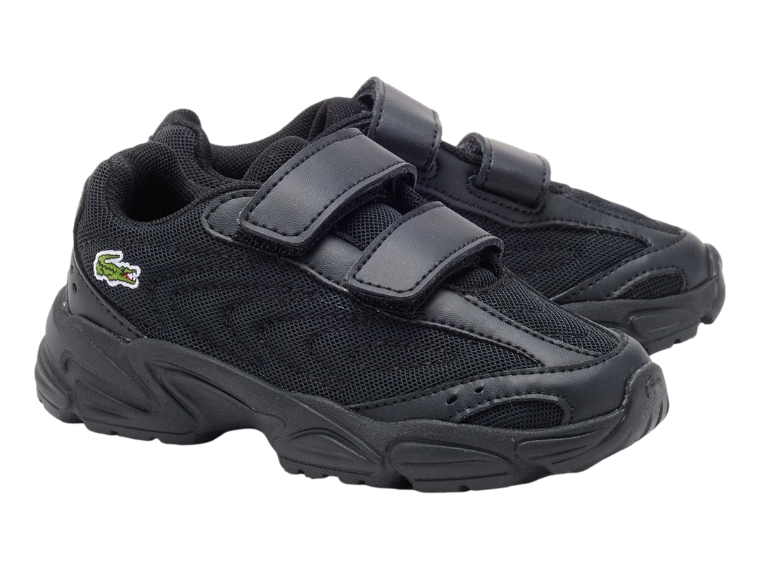 Tenis Lacoste Storm 96 2K Lite color negro con cierres de velcro y suela robusta.