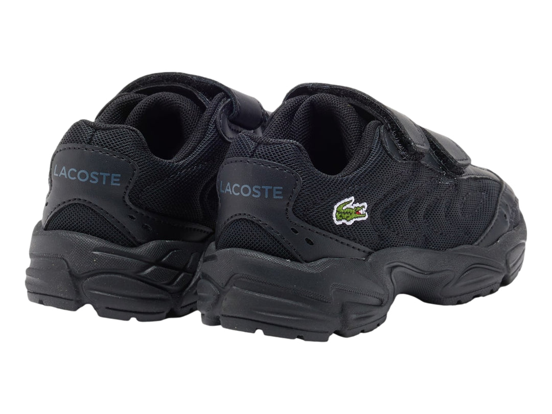 Tenis Lacoste Storm 96 2K Lite color negro con cierres de velcro y suela robusta.