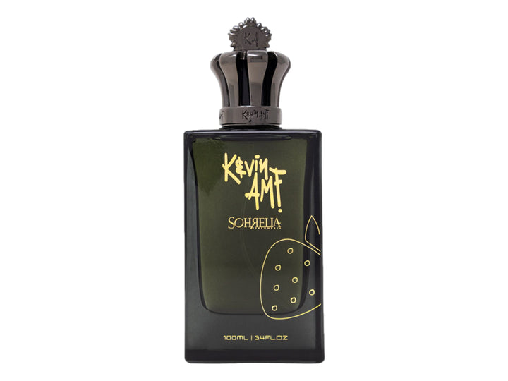 Perfume Sohrelia de 100ml con frasco y caja negros y letras doradas.