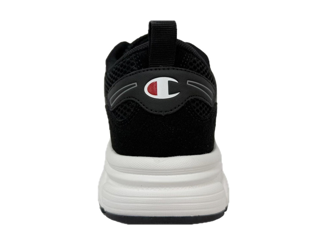 Tenis Champion Libranta en color negro con detalles en gris y suela blanca gruesa.