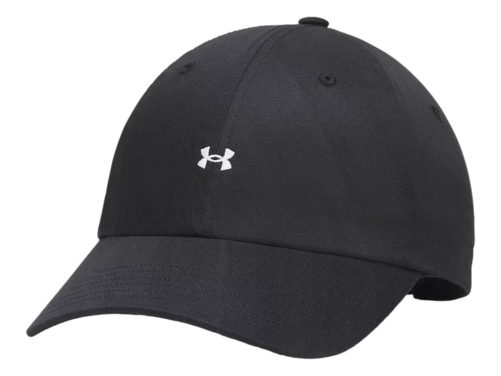 Gorra deportiva Under Armour de color negro con logotipo blanco frontal y visera curva.