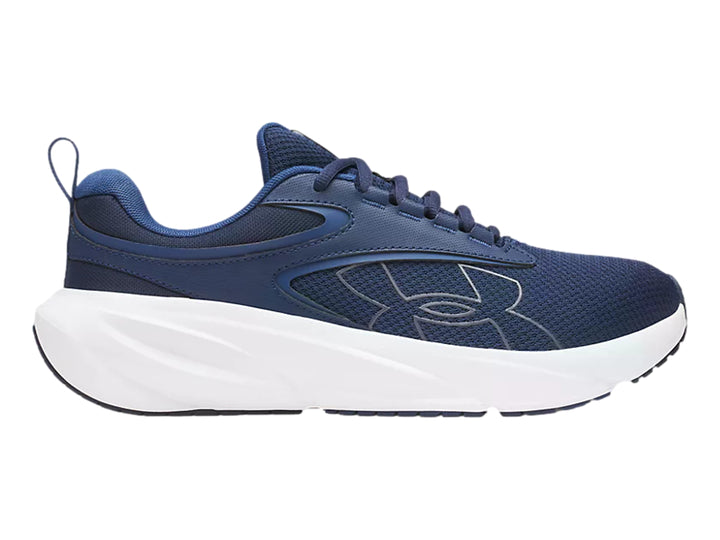 Tenis deportivos Under Armour color azul con suela blanca y detalles en gris.