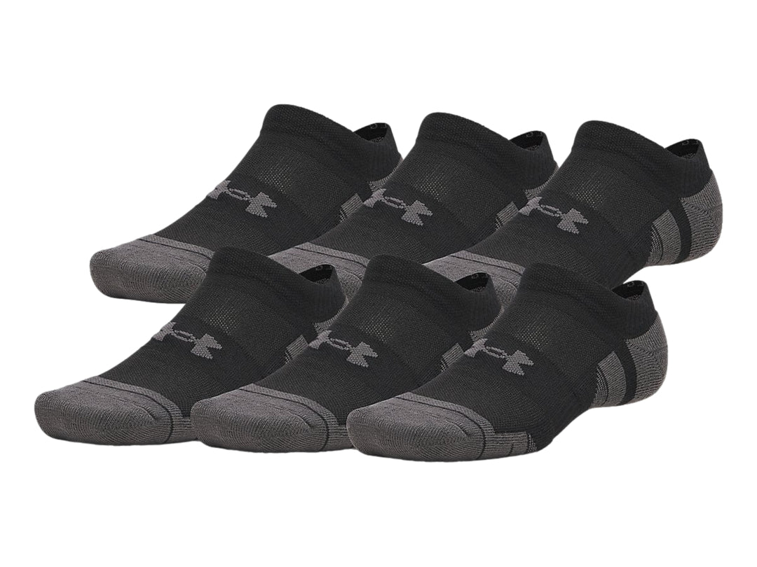 Set de 6 calcetines deportivos Under Armour en color negro con detalles en gris en puntera y talón.