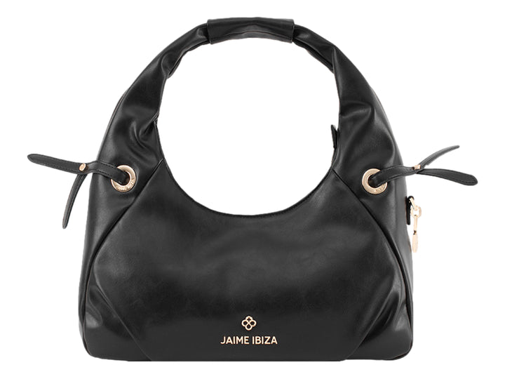 Bolsa hobo color negro con detalles dorados y asa superior de la marca Jaime Ibiza.