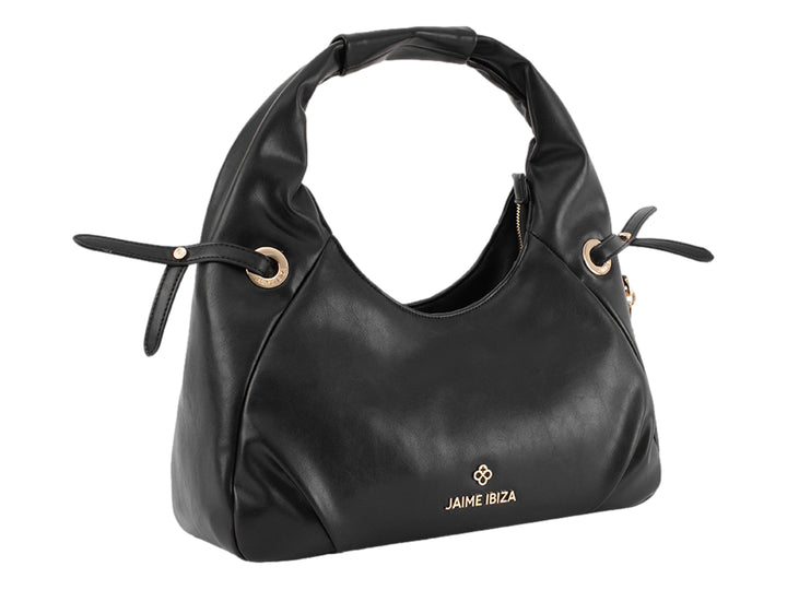 Bolsa hobo color negro con detalles dorados y asa superior de la marca Jaime Ibiza.